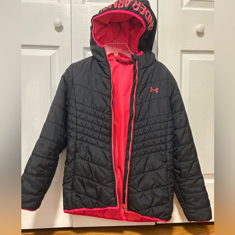 Under Armour Kids Girl Black and Pinkish Red Jacket YOUTH SIZE XL